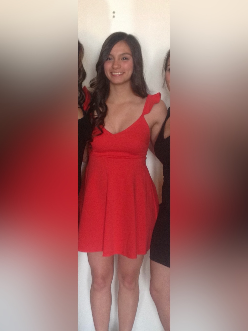 Love Culture Red Skater Mini Dress Size S Ruffle Strap V Neck Fit and Flare EUC